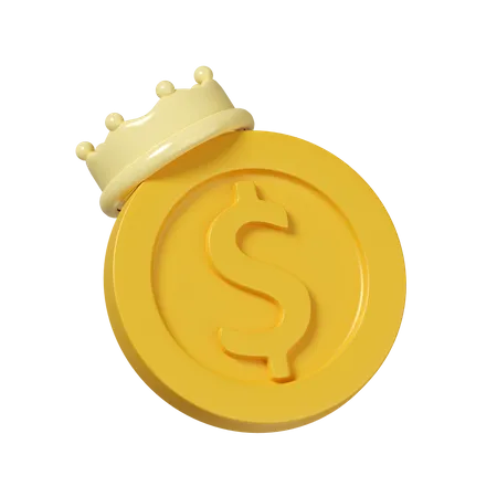 3 D Golden Dollar Coin Icon With Crown Money Investment Concept Icon Isolated On White Background 3 D Rendering Illustration Clipping Path 3D Icon