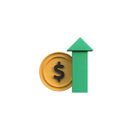 Dollar Coin with Up Arrow  3D Icon