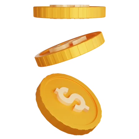 Three Floating Dollar Coins Isolated 3 D Rendering Illustration 3D Icon