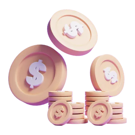3 D Floating Dollar Coin Icon With Stack Money Or 3 D Stack Money With Floating Dollar Coin Icon 3D Icon