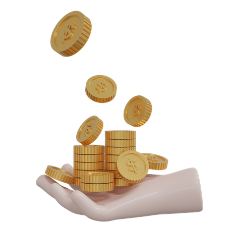 Dollar Coins In Hand  3D Icon