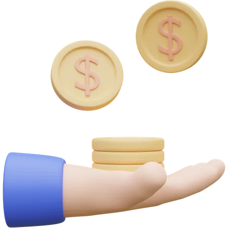 Dollar Coins In Hand  3D Icon