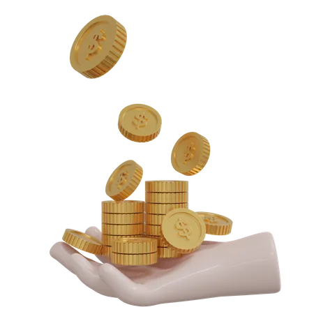Dollar Coins In Hand  3D Icon