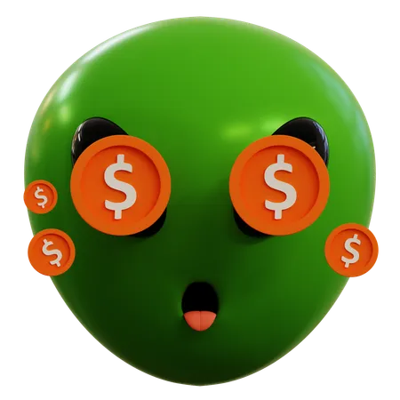 Dollar Cute Alien Eyes Emoji  3D Icon