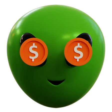 Dollar Cute Alien Eyes Emoji  3D Icon