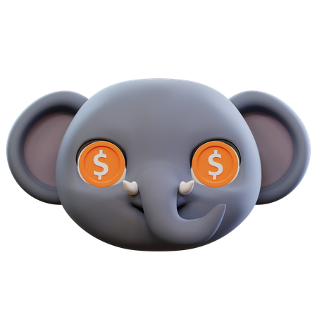 Dollar Cute Elephant Eyes Emoticon  3D Icon