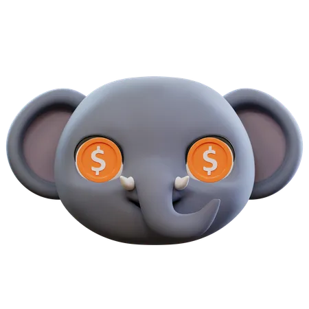 Dollar Cute Elephant Eyes Emoticon  3D Icon