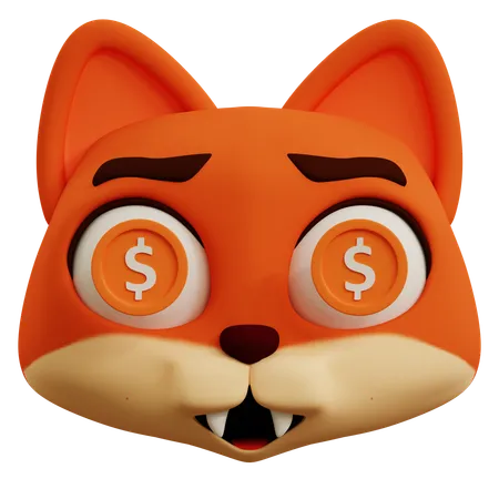 Dollar Cute Fox Eyes Emoji  3D Icon