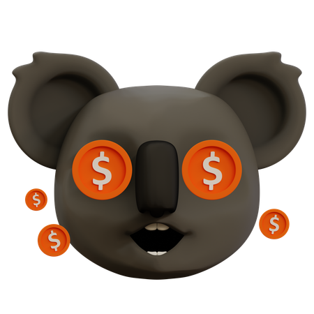 Dollar dans de jolis yeux de koala emoji  3D Icon