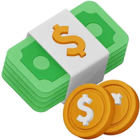 Dollar et pièces d'un dollar  3D Icon