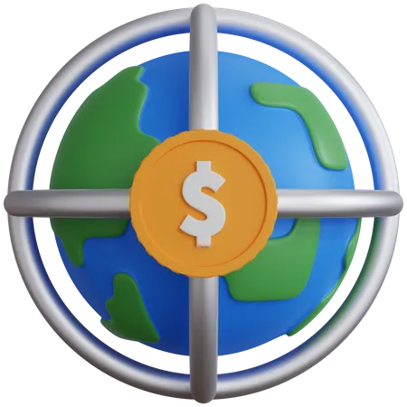 3 D Rendering Globe With Dollar Coins In Front Isolated 3D Icon