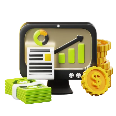 Business And Finance Illustration Desktop View With Statistics Isolated On Transparant Background 3 D Illustration High Resolution 3D Icon