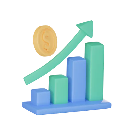 3 D Growth Stock Chart With Coins Investing Icon Uptrend Stock Market Graph 3D Icon