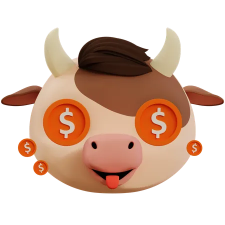 Dollar In Cute Cow Eyes Emoji  3D Icon