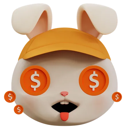 Dollar In Cute Rabbit Eyes Emoji  3D Icon