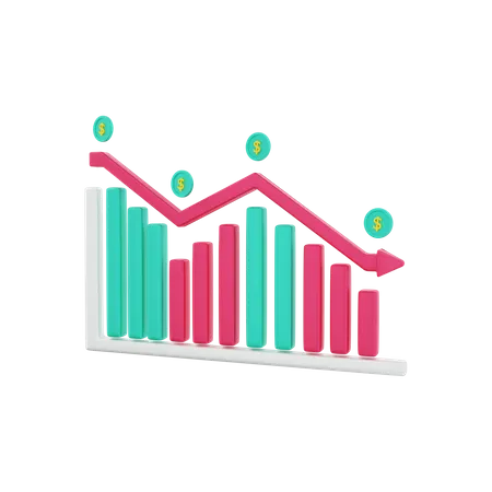 Dollar investment graph down  3D Illustration