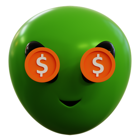 Emoji mignon avec des yeux extraterrestres en dollars  3D Icon