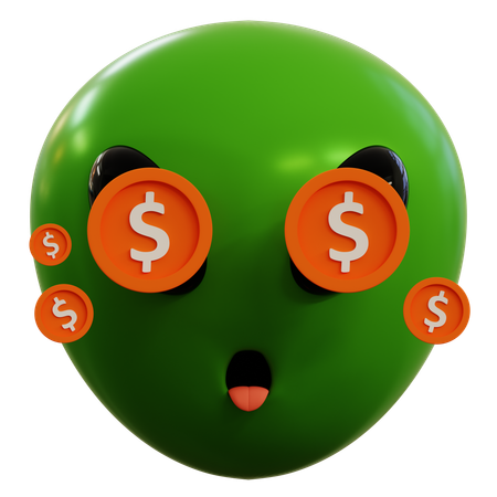 Emoji mignon avec des yeux extraterrestres en dollars  3D Icon