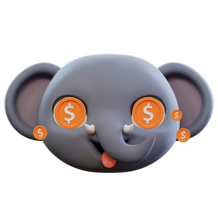 Emoji mignon avec des yeux d'éléphant en dollars  3D Icon