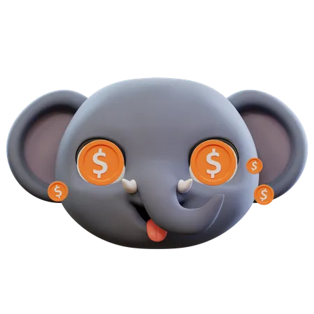 Emoji mignon avec des yeux d'éléphant en dollars  3D Icon