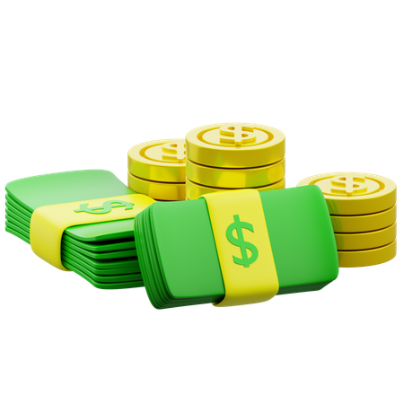 Dollar Money And Coins  3D Icon