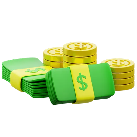 Dollar Money And Coins  3D Icon