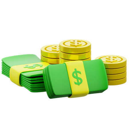 Dollar Money And Coins  3D Icon