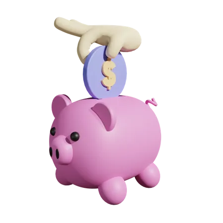 Hand Throwing A Dollar Coin Into A Piggy Bank 3D Illustration