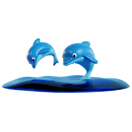 Dolphin Duo in Water  3D Icon