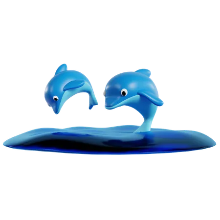 Dolphin Duo in Water  3D Icon