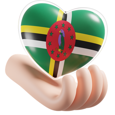Dominica Flag Heart Hand Care 3D Icon