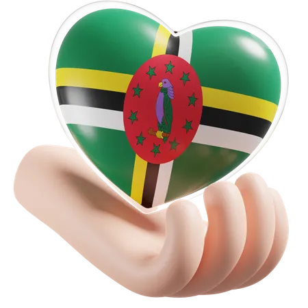 Dominica Flag Heart Hand Care  3D Icon