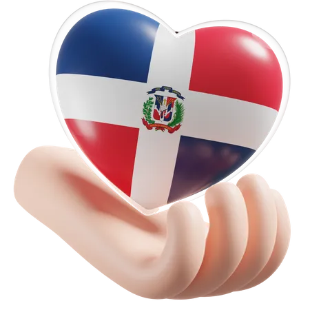 Dominican Republic Flag Heart Hand Care  3D Icon
