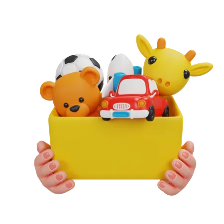 Donate Box Is Filled With Childrens Toys Help For Children Support For Kids 3 D Render Icons 3D Icon