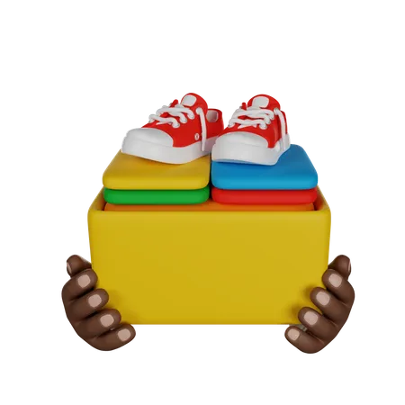 Clothes Donation Sharing Clothes To People Hands Holding Box Full Of Clothes 3 D Render Icon 3D Icon