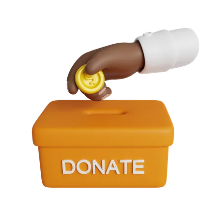 International Volunteer Day Hand Putting Coin In Donate Box Financial Support 3 D Render Icon 3D Icon