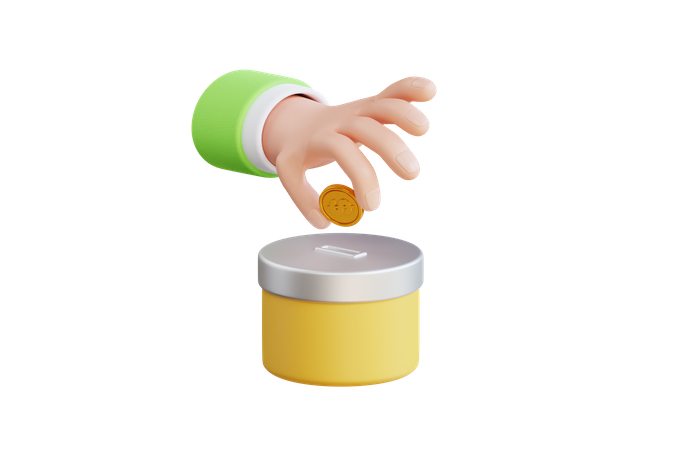 Donation Box With Golden Coin  3D Illustration