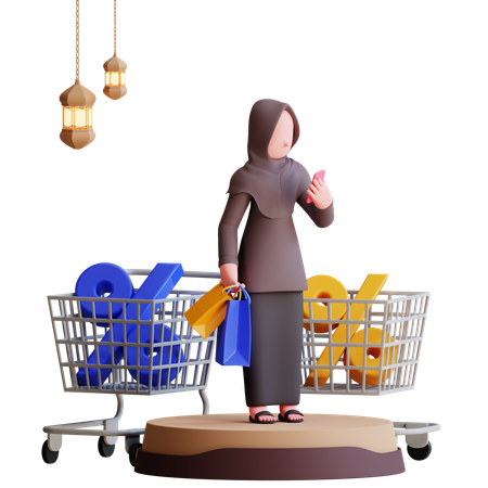 Donna musulmana che ottiene uno sconto sul Ramadan  3D Illustration