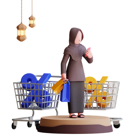 Donna musulmana che ottiene uno sconto sul Ramadan  3D Illustration