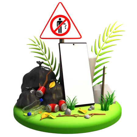 Don't Littering Mobile Mockup  3D Illustration