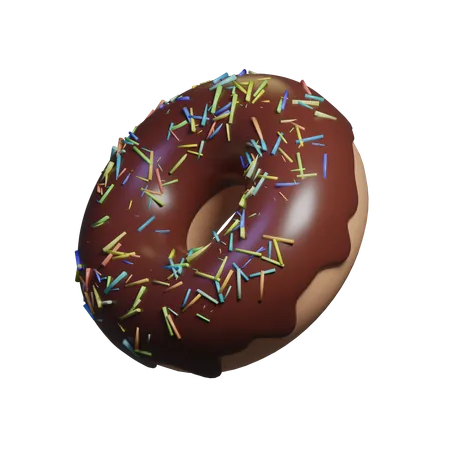 Donuts With Chocolate Topping And Colorful Sprinkles 3D Icon