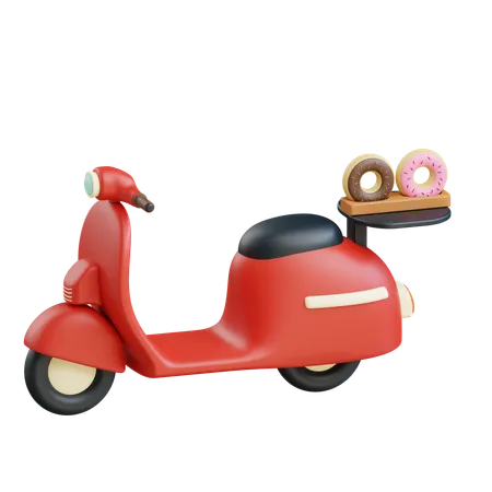 3 D Donuts Food Delivery By Scooter Icon Illustration With Transparent Background 3D Icon