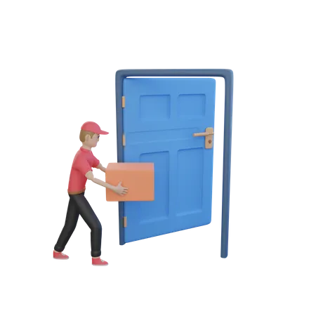 Illustration Of Delivery Guy Giving Order To The Customer 3D Illustration