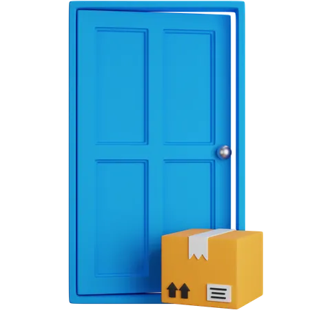 3 D Rendering Blue Door With A Shipping Box In Front Isolated 3D Icon