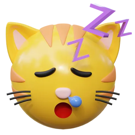 Expressao De Rosto Dormindo Gato Emoticon Adesivo Ilustracao De Icone 3 D 3D Icon