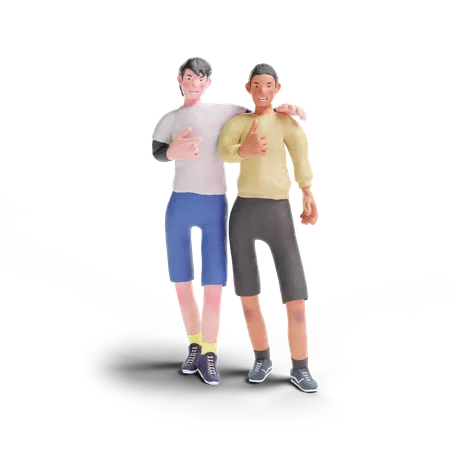 Dos Adolescentes Pulgares Hacia Arriba Gesto En Fondo Transparente Ilustracion 3 D 3D Illustration