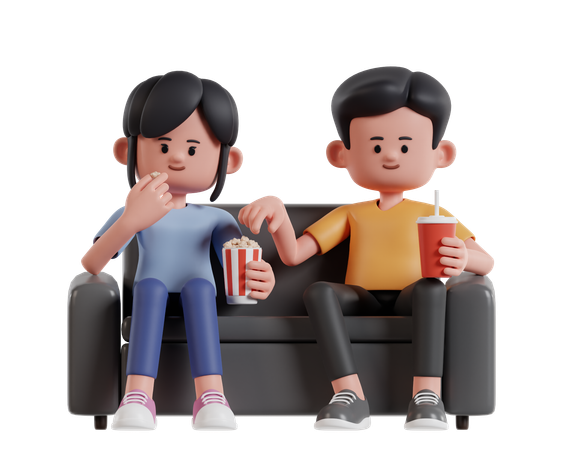 Dos amigos disfrutan de una acogedora noche de cine juntos  3D Illustration