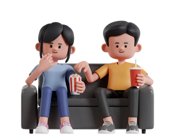 Dos amigos disfrutan de una acogedora noche de cine juntos  3D Illustration