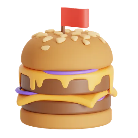 Burger With Onion Double Patty And Cheese 3D Icon