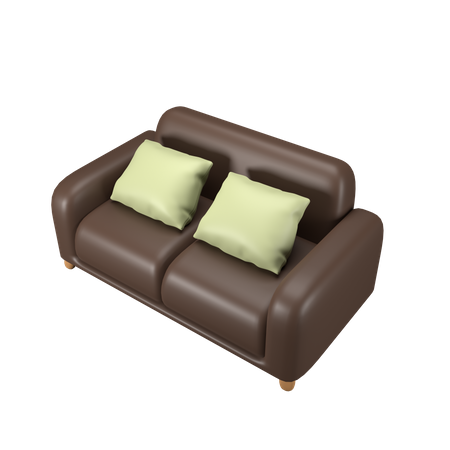 Double Sofa With Pillow  3D Icon